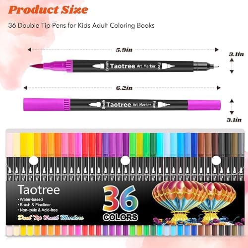 Taotree 36 Colors Dual Tip Art Markers Pens for Kids Adult Coloring Books, Artist Fine & Brush Tip Coloring Marker Drawing Pens for Journaling Note Taking Lettering Calligraphy Craft Art Supplies Set - 36 Colors thumbnail 7