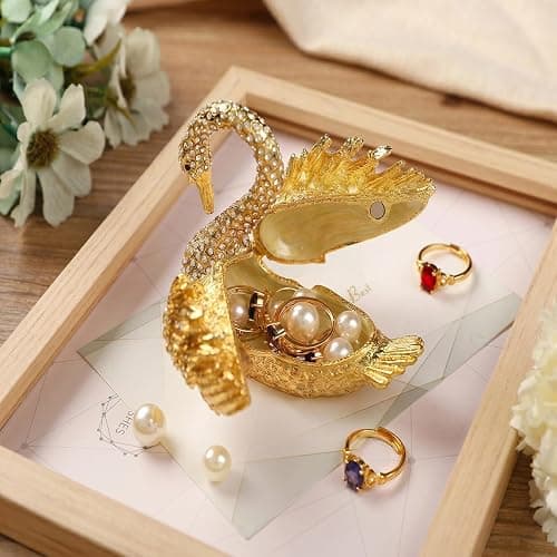 Janshe Cul Golden Swan Trinket Boxes Hinged Hand-Painted Jewelry Box Animals Figurine Craft Ornaments Unique Gift for Home Decor thumbnail 6