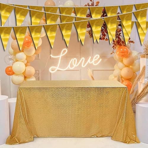 40M/130FT Gold Triangle Pennant Banner Flag Metallic Fabric Bunting Garland for Christmas Graduation Wedding Engagement Anniversary Bachelorette Birthday Bridal Shower Valentines Hen Party Supplies thumbnail 5