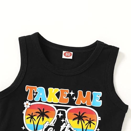 YOUNGER TREE Toddler Baby boy summer clothes Beaches Love Me Sleeveless Vest Tops+Shorts Kid Casual outfits - 6-12 Months - Bluey-green thumbnail 2