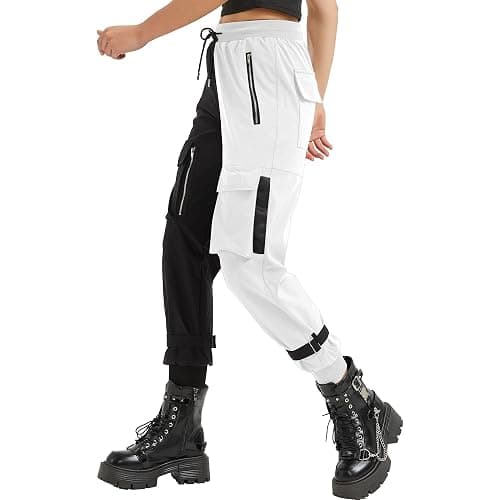 MEINVQIAOTI Black Cargo Pants Women Loose Chained Multi-Pocket Multi-Zip Punk Goth Pants thumbnail 3