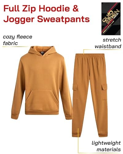 Quad Seven Boys Sweat Suit Set - 4 Piece Soft Fleece Pullover Hoodies and Athletic Cargo Jogger Sweatpants for Boys (5-18) thumbnail 2