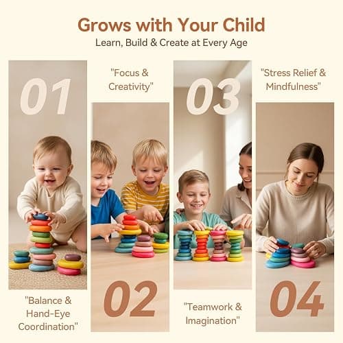 OESSUF Extra-Large Stacking Rocks for Toddlers 1-3, 16 PCS Wooden Montessori Toys, Safe Smooth Jumbo Balancing Stones for Open-Ended Sensory Play, STEM Building Blocks for Boys & Girls thumbnail 4