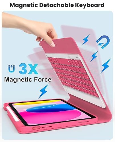 ABSONE for iPad A16 11th 10th Generation Case with Keyboard, 7 Colors Backlit Detachable Wireless Folio Keyboard Cover with Pencil Holder for iPad A16 11 inch Gen 2025 10th Gen 10.9 Inch 2022 Pink thumbnail 4