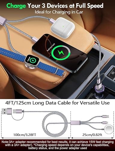 2Pack Multi Charging Cable Cord for Travel Vacation Essentials,Apple Watch Charger,iPhone 17 Charger,[3-in-2] USB A/Type C/Lightning Cable for iWatch,iPhone 17-11,Xbox Series X&S,Airpods,Home,Office thumbnail 4