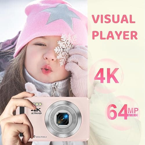 4K 64MP Autofocus Digital Camera with Micro SD Card, 2.8" Display Compact Camera, 1200mAh Battery Vlogging Camera for Students Teens Beginners thumbnail 3