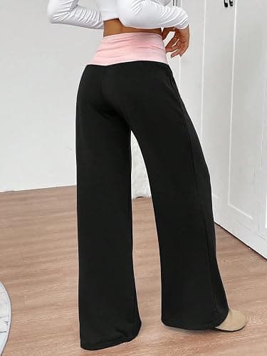 Seyurigaoka Fold Over Flare Legging for Women Low Rise Wide Leg Foldover Yoga Pants Bell Bottoms Teen Girls Cute Sweatpants thumbnail 3