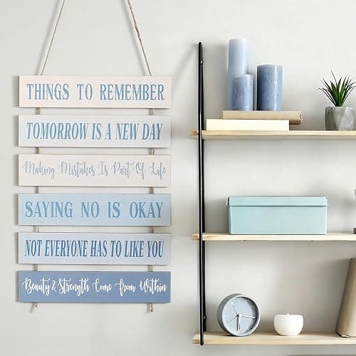 Pinkunn Inspirational Wall Art Quotes Wooden Room Wall Decor,Blue | Blue Inspirational Wall Art, Positive Quotes, Cute Preppy Room Decor for Bedroom Bathroom Office, Hanging Wooden Decorations thumbnail 7