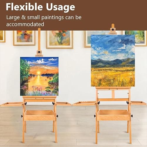 Somime Large Wooden H-Frame Studio Easel with Storage Drawer and Palettes, Solid Beechwood Painting Easel for Students, Beginners, and Artists, Hold Canvas to 36Inches High thumbnail 7