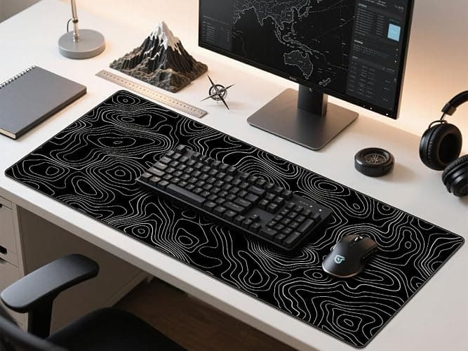 Rinaze Extra Large Gaming Mouse Pad with Black Topographic, XXL Mousepad, Big Mouse Mat Desk Pad, Non Slip Keyboard Pad for Gaming Computer Laptop PC Office Desk Accessories thumbnail 9