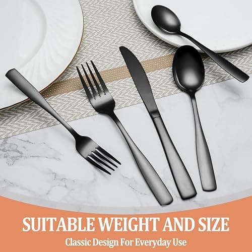 20 Pcs Black Silverware Set, Food-Grade Stainless Steel Flatware Set for 4, Square Cutlery Set, Mirror Polished Tableware Eating Utensils Set for Kitchen, Include Knife Fork Spoon Set,Dishwasher Safe - Black - Square Handle 20 Pieces thumbnail 7
