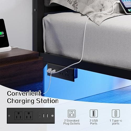 OLEVS Full Bed Frame with Headboard Metal Platform Bed Full Size with USB Charging Station and LED Lights, No Box Spring Needed thumbnail 5
