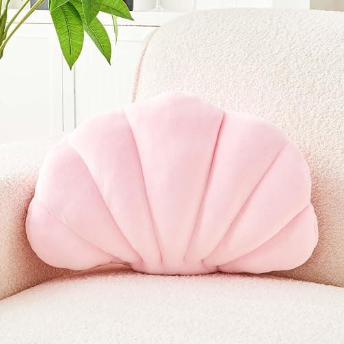 Uvvyui Pink Seashell Decorative Throw Pillow, Soft Velvet Shell Shaped Pillow, 13x10 inches - Image 1