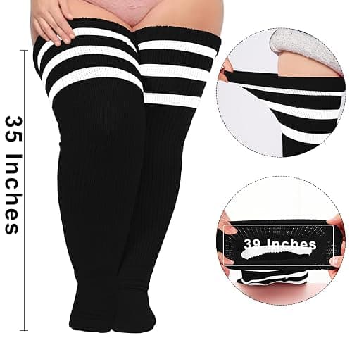 Moon Wood Plus Size Thick Thigh High Socks for Thick Thighs- Extra Long Striped Over the Knee Halloween Socks Leg Warmers thumbnail 2
