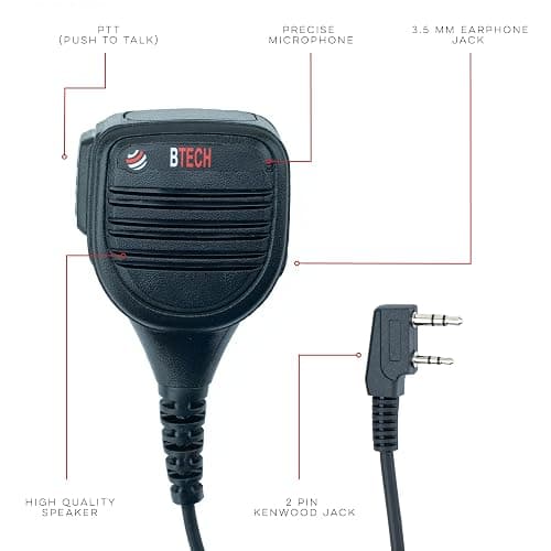 BTECH QHM22 Weatherproof Heavy Duty IP54 Speaker Mic, Premium Commercial Grade Shoulder Mic for BAOFENG (UV-5R BF-F8HP), pxton, Retevis, Kenwood K1 Radios thumbnail 6
