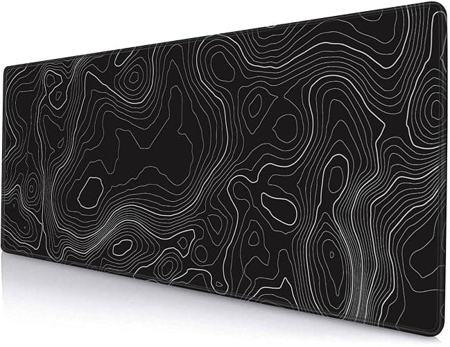 SANWUMIAN Gaming Mouse Pad, Large Topographic Mouse Pads for Desk, Non-Slip Rubber Base Mousepad, Keyboard Mouse Mat, Desk Pad with Stitched Edges, 31.5x11.8inch, Black Geographic Lines - Image 1