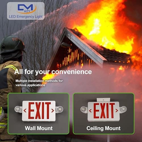 CM MZY LED Exit Sign with Emergency Lights,Exit Sign Light with Battery Backup, Red Letter Emergency Lights with Two Adjustable Heads,AC 120V/277V, UL Certified,1 Pack thumbnail 5