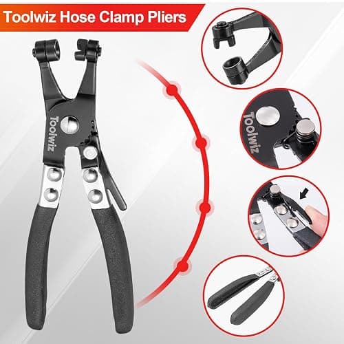 Toolwiz Hose Clamp Plier, Heavy Duty Hose Clamp Tool with Locking Device | Black Non-Slip Handle, Removal and Installation Tool for Ring-Type and Flat-Band Hose Clamps thumbnail 6