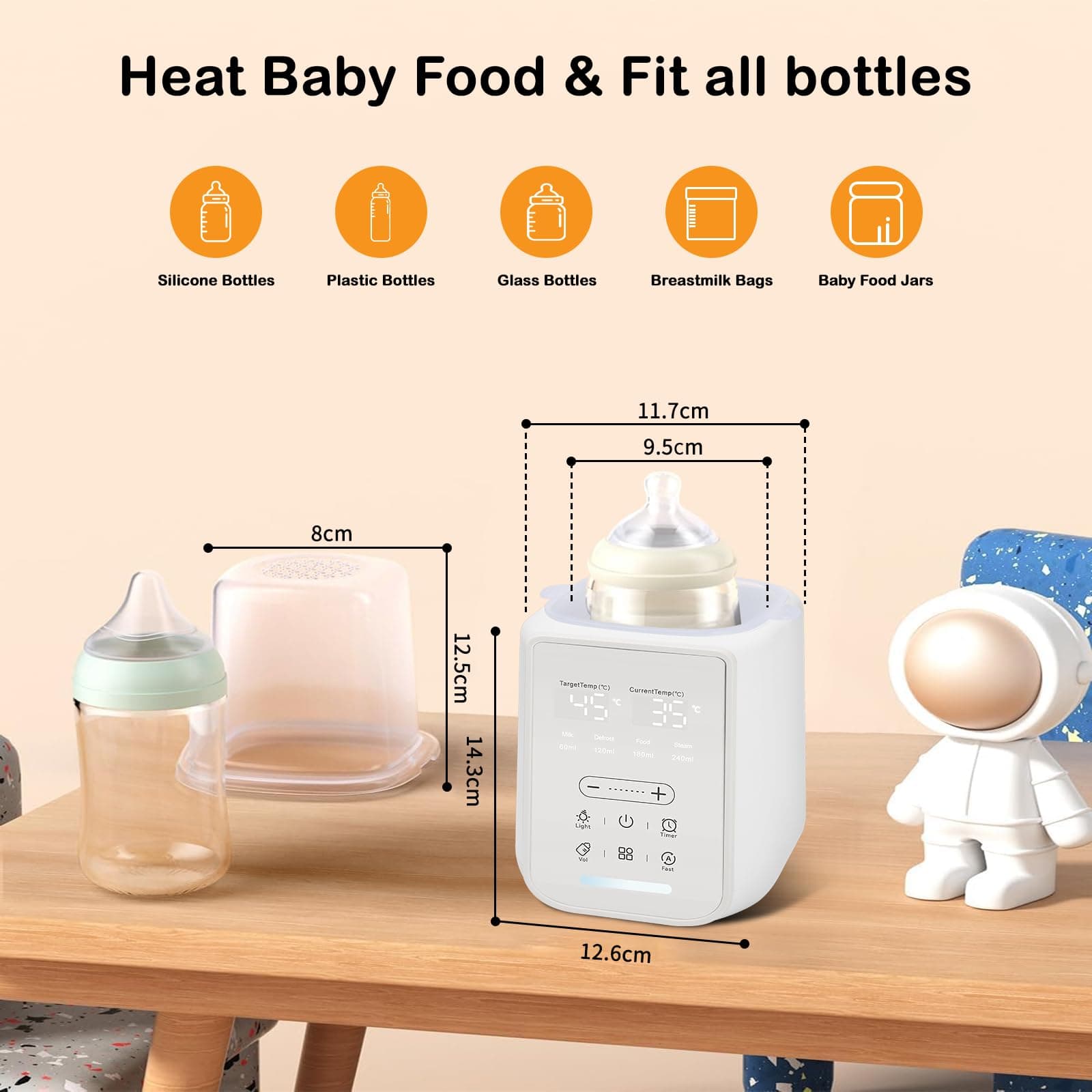Baby Bottle Warmer, 5-in-1 Bottle Warmer for Breastmilk, Formula Milk Warmer, Baby Food Heater with Smart Accurate Temperature Control, Automatic Shut-Off Baby Water Warmer, White thumbnail 6