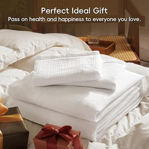 David's Home 100% Cotton Muslin Duvet Cover Set Queen Size,3 Pcs Ultra Soft Breathable & Lightweight Gauze Bedding Set with 2 Pillowcases,Textured Home Decor with Button, 90"×90" White,No Insert thumbnail 6