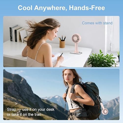 Mizong Portable Handheld Fan, USB Personal Fan Rechargeable Battery Operated 10H Working Cooling Time Mini Small Design with Base for Desktop/Travel/Outdoor/Vacation/Concerts/Lash Makeup-Pink thumbnail 6