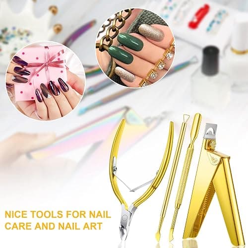 Mudder Acrylic Nail Clippers Kit False Nails Tips Cutter Professional Cuticle Trimmer Nipper Cutter Pusher Remover Stainless Steel Manicure Pedicure Art Tools Set Salon Home(Golden) thumbnail 7