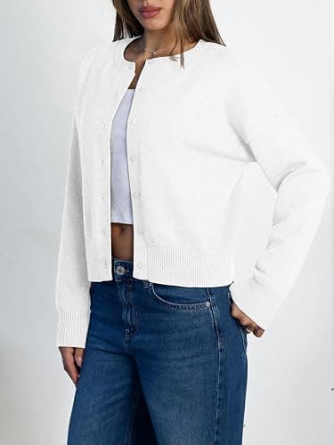 LILLUSORY Womens Lightweight Cardigan Cropped Knit Fall Cute Sweaters 2026 | Office to Brunch,Travel Essential,Drop Shoulder,Button Front,Versatile Chic,Winter Warm Coat thumbnail 3