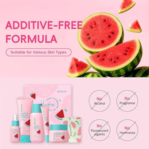 Quiyum Watermelon Skincare Set, 5PCS Hydrating Daily Face Care Kit with Niacinamide, Hyaluronic Acid & Collagen for Radiant & Smooth, Christmas Birthday Pamper Gifts for Women Teenage Girls thumbnail 8