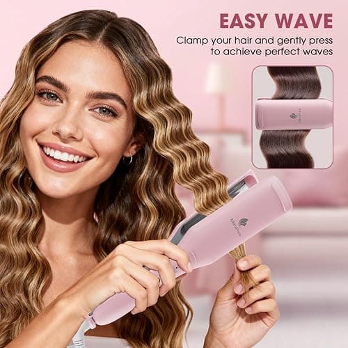 Curling Iron Hair Crimper Waver, MiroPure Beach Waves Curling Wand 1 inch with 30S Fast Heating & PTC Heater, Deep Waver Hair Curler for Women, Dual Voltage, Pink thumbnail 4