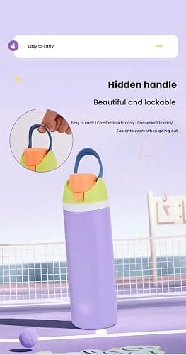 304 Stainless Steel Fitness Sports Vacuum Bottle with handle and straw, Large Capacity Macaron Thermal Mug /16/19/24/32 oz (blue bow,32) thumbnail 7