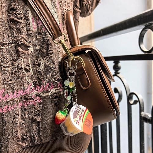 KANGSHUN Pudding Cup Keychain with Star Clip, Strawberry and Butterfly Charms, Cute Aesthetic Bag Accessory thumbnail 5