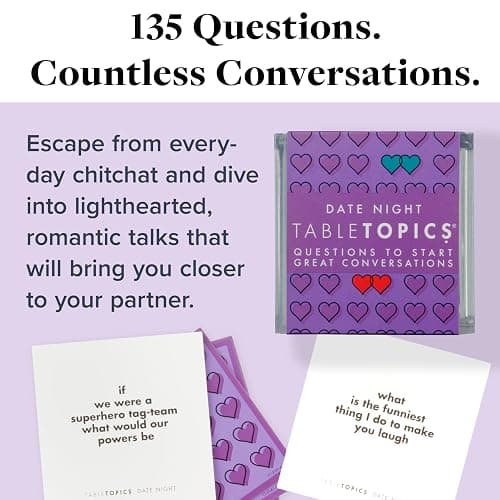 TableTopics Date Night Question Card Game – 135 Conversation Starter Cards for Romantic Evenings, Quality Time Together with No Distractions, Gift for Couples' Anniversaries thumbnail 2