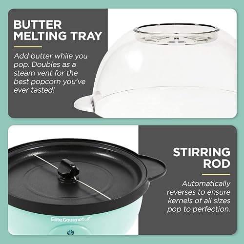 Elite Gourmet EPM330M Automatic Stirring 12-cup Popcorn Maker Popper, Hot Oil Popcorn Machine w/Measuring Cap & Built-in Reversible Serving Bowl, Great for Home Party Kids, Safety ETL Approved, Mint thumbnail 4