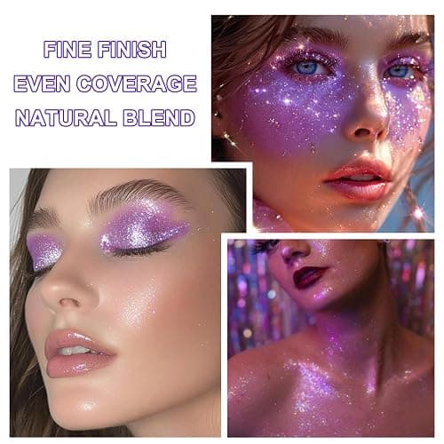 Roll-on Holographic Body Glitter Gel for Face and Hair Rave Glitter Makeup | Chameleon Color Changing Glitter Gel Under Light, Chunky Mermaid Sequins Festival Party Rave Accessories (Purple) thumbnail 6