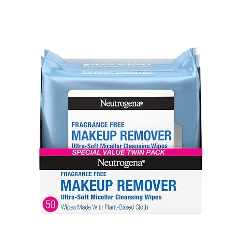 Neutrogena Fragrance-Free Makeup Remover Wipes, Daily Facial Cleanser Towelettes, Gently Removes Oil & Makeup, Alcohol-Free Makeup Wipes, Twin Pack, 2 x 25 ct - Image 1