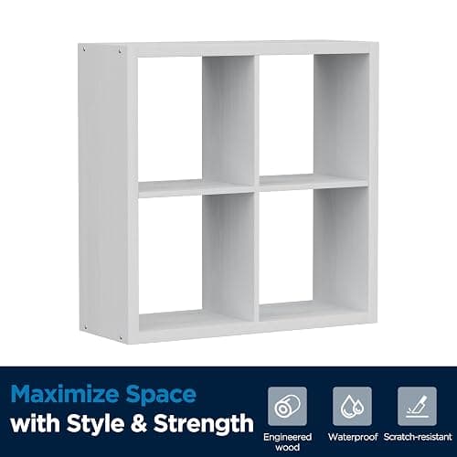 4 Cube Storage Organizer, 2x2 Cube Bookshelf, Cubby Storage Shelf, Wooden Organizer Shelf with Thickened Boards, for Closet Bedroom Home Office Living Room, 25.12" L x 9.37" W x 25.12" H, White thumbnail 9