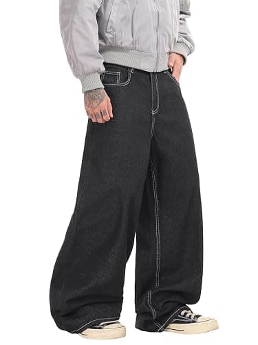 DFGIGT Men's Baggy Jeans Hip Hop Wide Leg Jeans Loose Fit Casual Relaxed Denim Pants Streetwear - Image 1