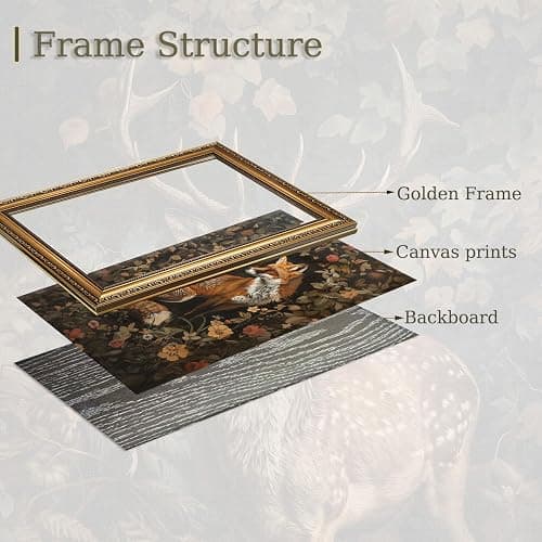 XJYISUO Vintage Gold Framed Wall Art Dark Academia Wall Art Fox Pictures Wall Decor Botanical Canvas Art Flower Paintings Nature Artwork For Living Room Bedroom thumbnail 4