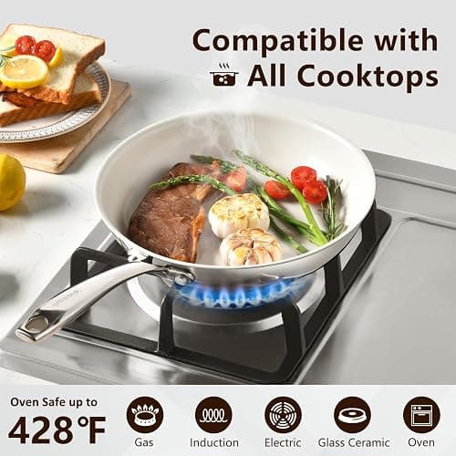 SAKAMOSH 8" Tri-Ply Stainless Steel Frying Pan, Nonstick Ceramic Pan, Skillet with Stay-Cool Handle, Non Toxic, PFAS PFOA PTFE Free, Dishwasher & Oven Safe, Induction, Compatible with All Cooktops thumbnail 7