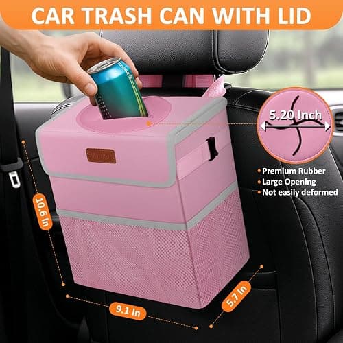 Vankor Pink Car Trash Can Cute, Pink Car Accessories for Women Waterproof Automotive Garbage Cans Leak Proof Vehicle Trash Can thumbnail 2
