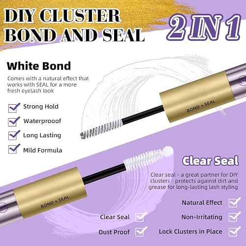 B&Qaugen Lash Bond and Seal 10ML Clusters Lash Glue Waterproof Long Lasting Mascara Wand Lash Extension Bond and Seal Strong Hold 2 in 1 Bond and Seal for DIY Lash Extensions（White Bond and Seal,10ML） thumbnail 2