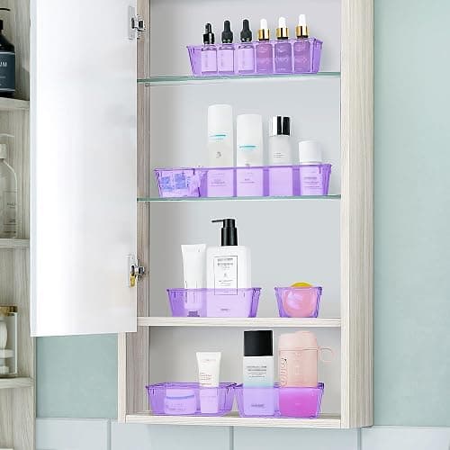 WOWBOX 25 PCS Plastic Drawer Organizer Set, Desk Drawer Divider Organizers and Storage Bins for Makeup, Jewelry, Gadgets for Kitchen, Bedroom, Bathroom, Office, Clear Purple thumbnail 2