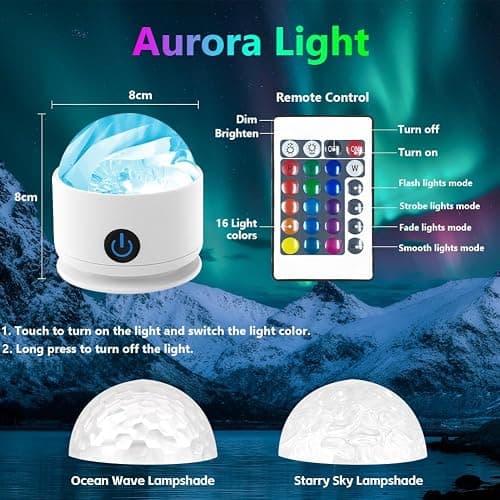 vsshe Projecteur Ciel Étoilé, 16 Couleurs LED Vague Océanique Projecteur, Projecteur de Galaxie avec Télécommande, Luminosité Réglables, Rechargeable, Veilleuse pour Chambre, Enfants, Adultes thumbnail 2