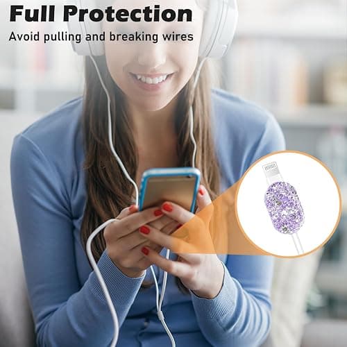 CameCosy Cute Glitter Cable Protector for iPhone Charger with Luxury Butterfly Girly Design Bling Cable Data Line Wire Saver Phone Charger Protector for iPhone 11 12 13 14 15 Pro Max Plus-Purple thumbnail 5