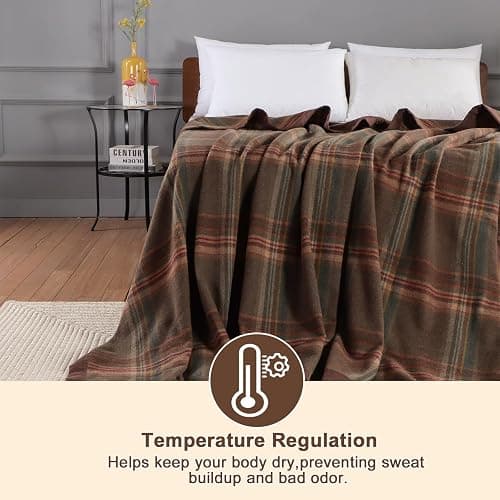YOUR MOON 100% Pure Merino Wool Queen Size, Australian Organic Natural Wool Blanket, Hypoallergenic Wool Blanket for Bed, Medium Weight(Plaid Brown, 90 * 90) thumbnail 6