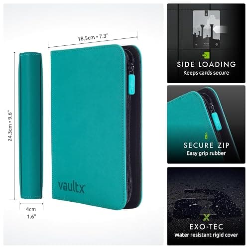 Vault X 4 Pocket Trading Card Zip Binder, 160 cards, Premium Exo-Tec Album Material, 20 Side-Loading Pages, Folder for Collectible Card Games, Sports, TCG (Teal) thumbnail 2