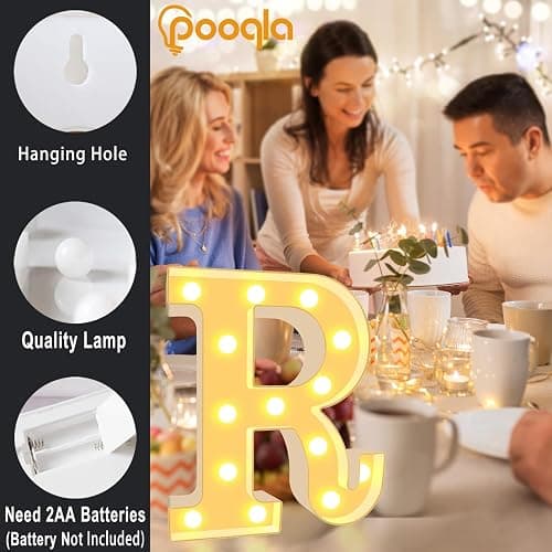 Pooqla LED Marquee Letter Lights, Warm White and Cool White Decorative Lighted Letters, Light Up Alphabet Letters for Boys Girls, Party, Wedding, Bar, Night Light, Birthday Decoration, Letter A thumbnail 4