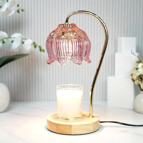 SupBri Dimmable Flower Candle Warmer Lamp, Pink Candle Warmer with Timer & 4Bulbs,Melts Warmer for Jar Candles Birthday Gifts for Women, House Warming Gifts New Home Bedroom Decor - Image 1