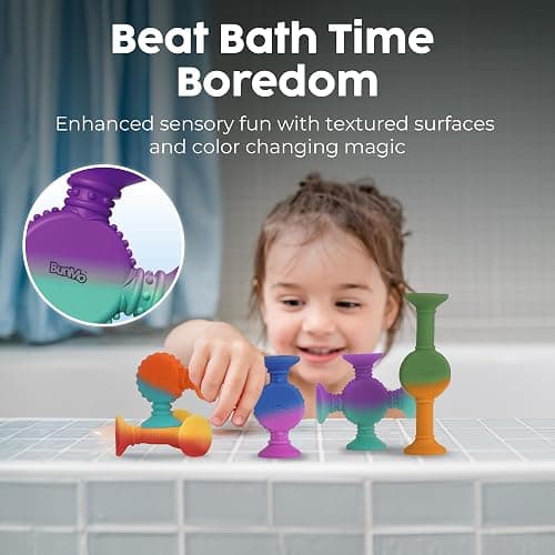 BUNMO Stocking Stuffers for Kids - Toddler Suction Bath Toys - Connect, Build, Create - Toddler Stocking Stuffers - Fine Motor Skills - Stimulating Sensory Fun - Color Changing 10pk thumbnail 3