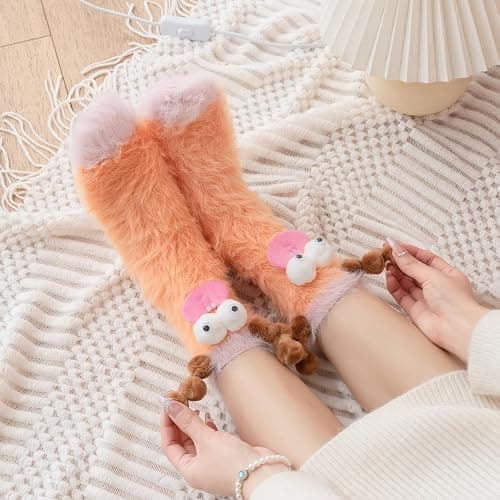 Kephay Coral Velvet Cartoon Monster Funny Socks for Women & Girls, 3D Novelty Face Winter Warm Thick Socks thumbnail 2